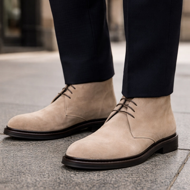 Capri — 7 Cm Elevator Chukka Boots, Beige, Men's