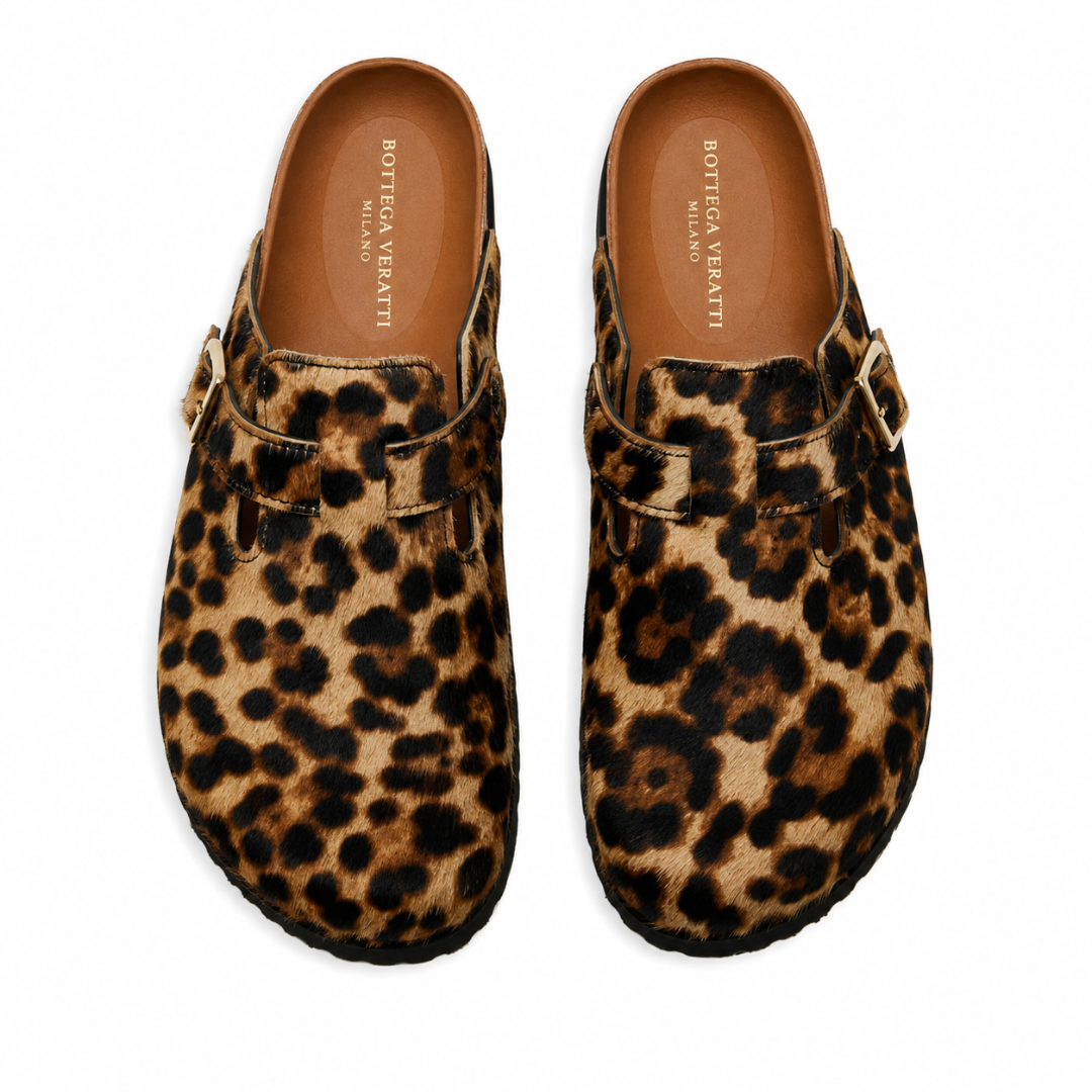 Leopard-Print  — Women's Leather Clogs